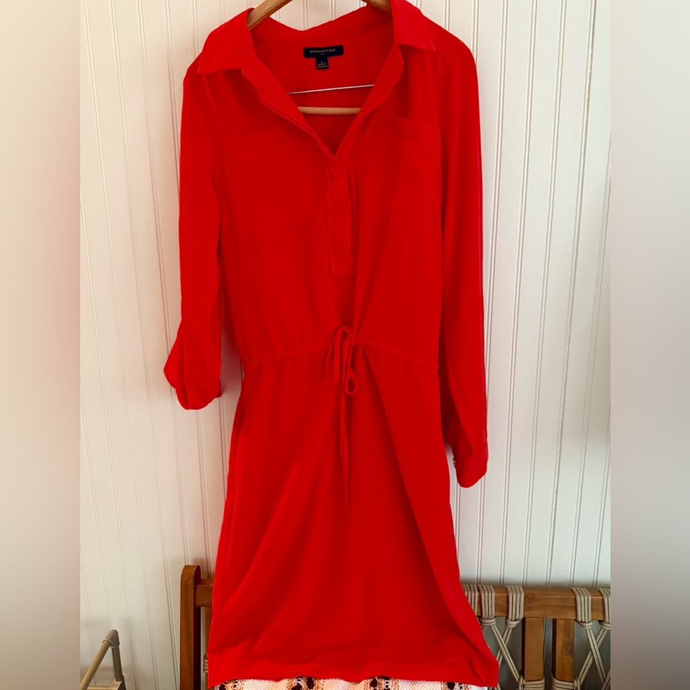 Banana Republic Vibrant Red Long Sleeve Dress